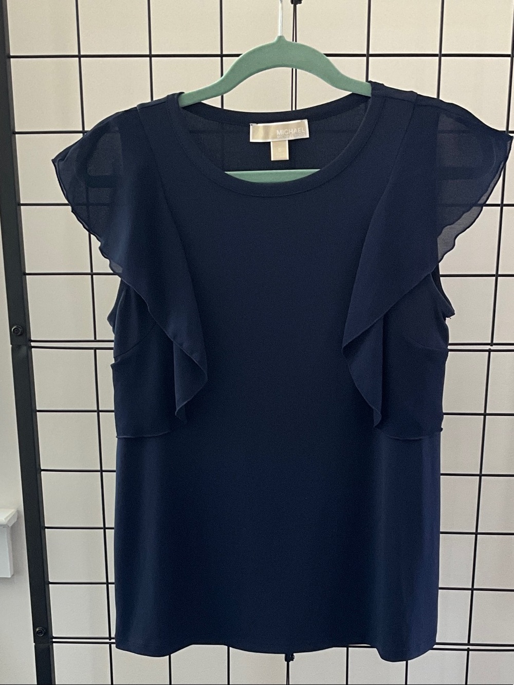 MICHAEL Michael Kors Navy Ruffle Sleeve Crew-Neck Top